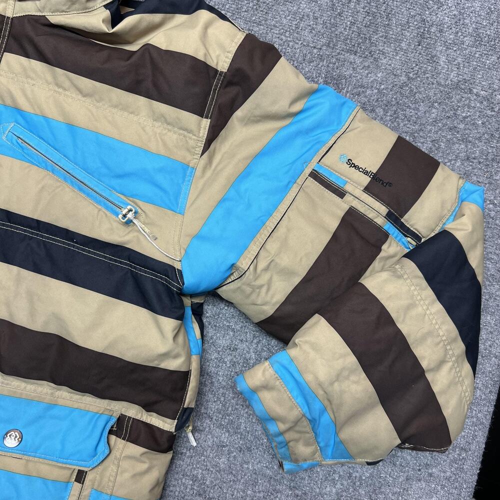 Special Blend Jacket Mens Medium Blue Striped Down Hooded Waterproof Ski Snow - Picture 3 of 16